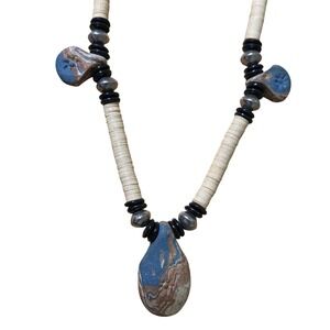 Unique Ceramic Stone Beaded Necklace Boho Statement Earth Festival Statement